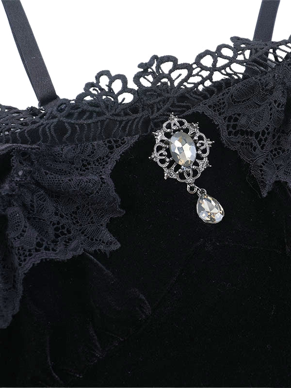 Off-Shoulder Lace Velvet Dress