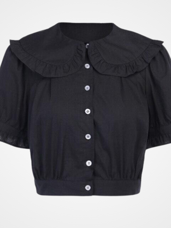 Aesthetic Ruffled Solid Short Sleeve Crop Top - ovniki