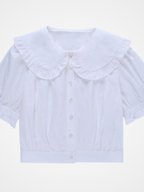 Aesthetic Ruffled Solid Short Sleeve Crop Top - ovniki