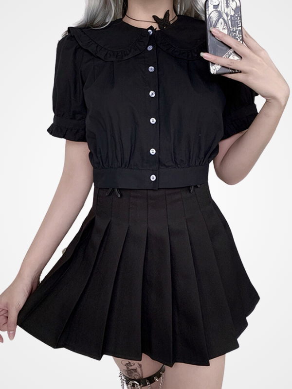 Aesthetic Ruffled Solid Short Sleeve Crop Top - ovniki