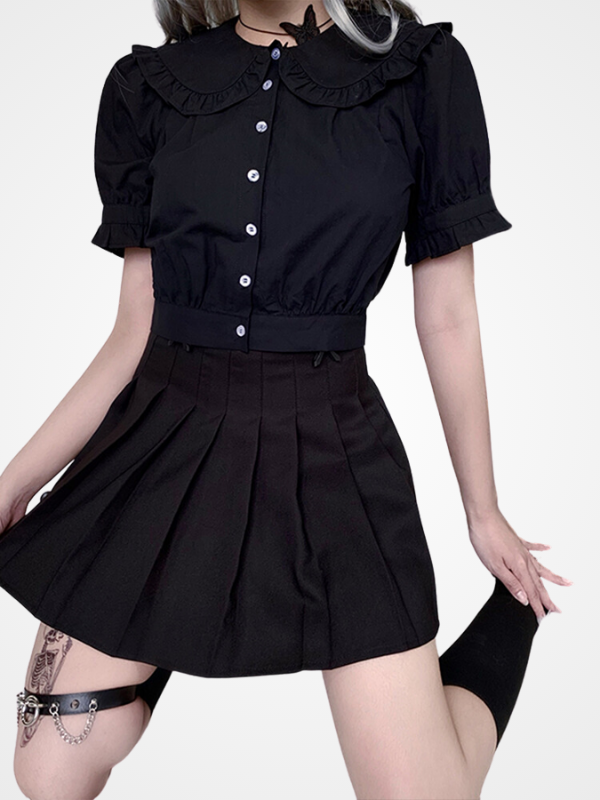 Aesthetic Ruffled Solid Short Sleeve Crop Top - ovniki