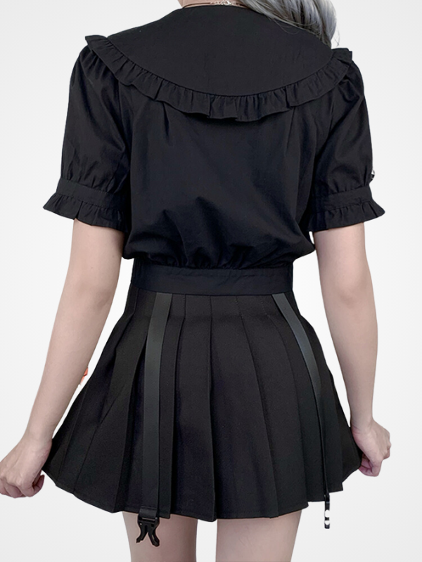 Aesthetic Ruffled Solid Short Sleeve Crop Top - ovniki