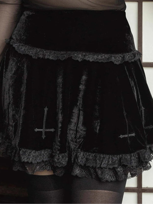 Cross Velvet Lace Skirt