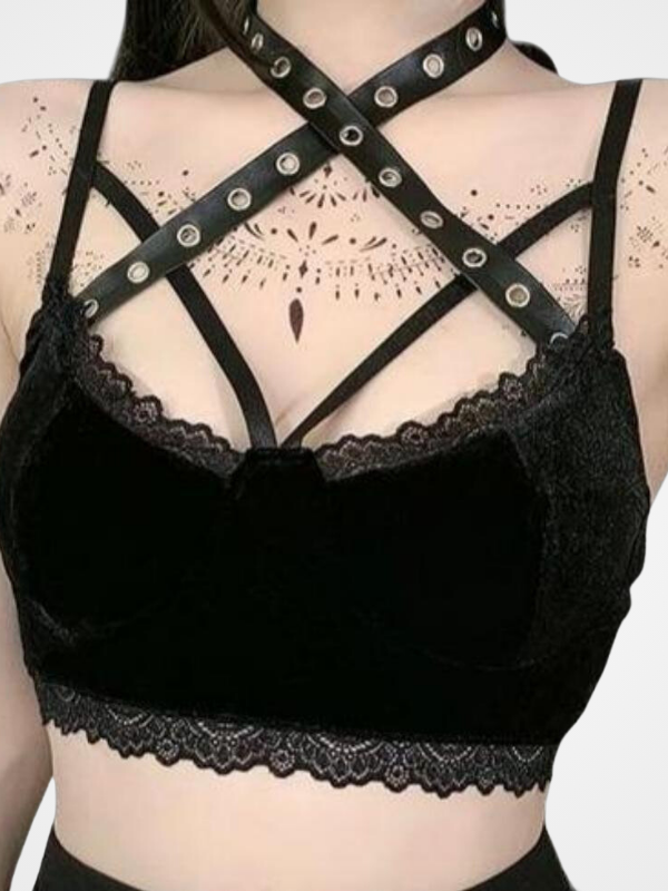 Goth Velvet Lace Choker Spaghetti Strap Tops - ovniki