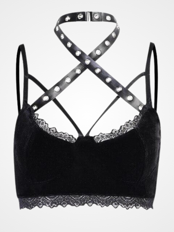 Goth Velvet Lace Choker Spaghetti Strap Tops - ovniki