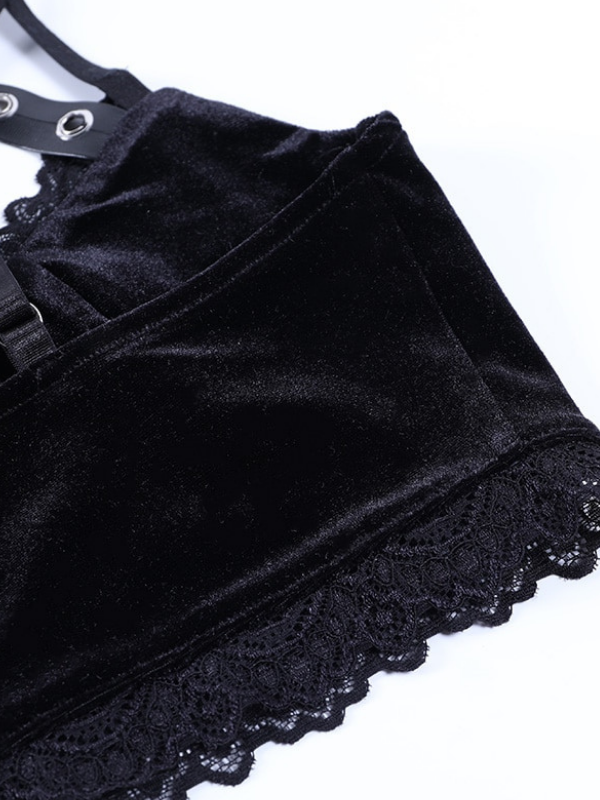 Goth Velvet Lace Choker Spaghetti Strap Tops - ovniki
