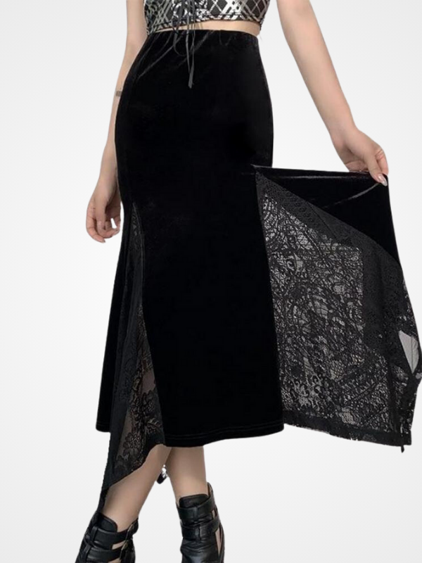 Gothic Fairycore Grunge Lace Patchwork Skirts-ovniki