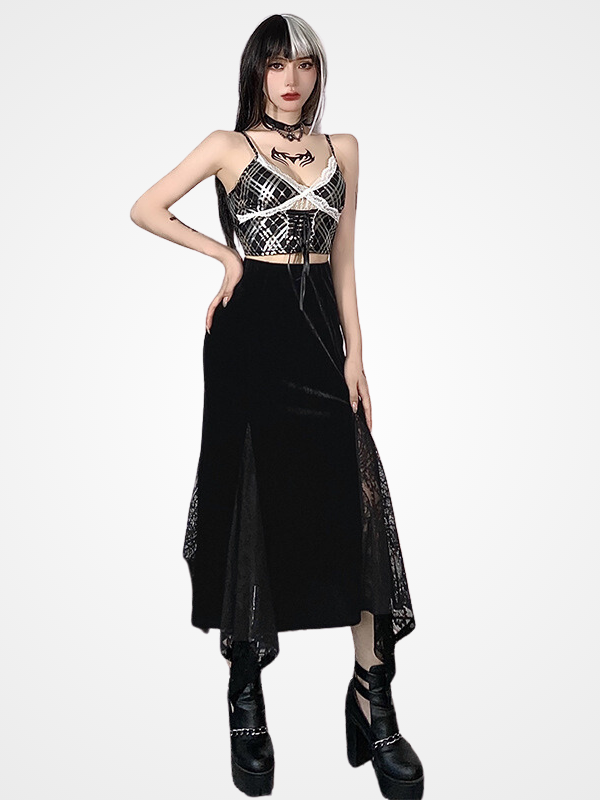 Gothic Fairycore Grunge Lace Patchwork Skirts-ovniki