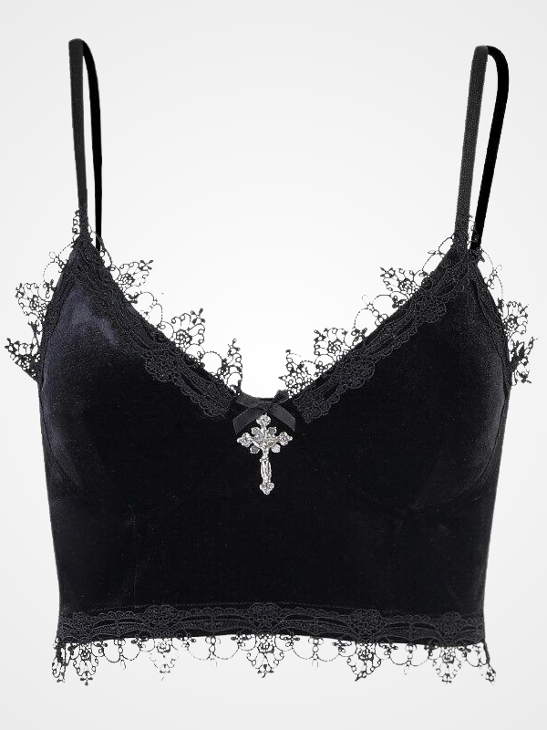 Gothic Black Harajuku Lace Crop Top- ovniki