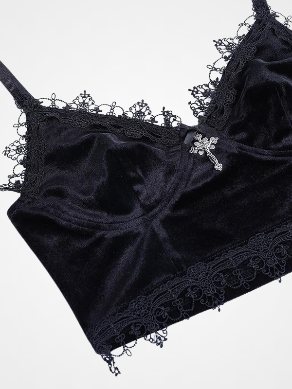 Gothic Black Harajuku Lace Crop Top- ovniki