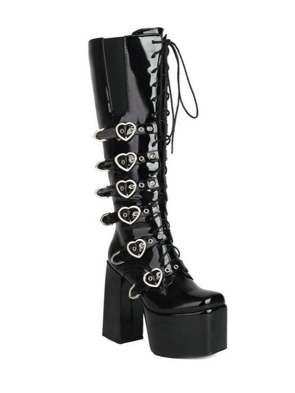 Love Buckle Knee High Boots