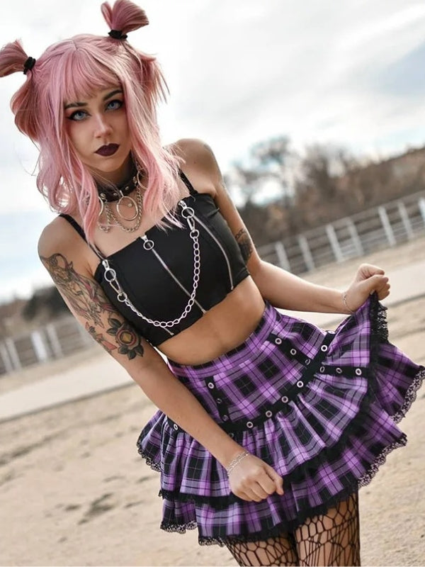 Purple Plaid Mini Skirt