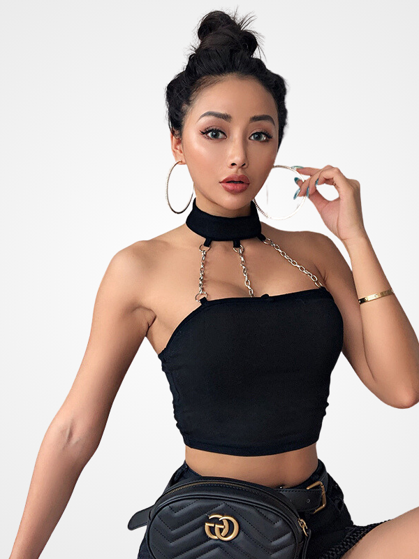 Sexy Metal Chain Halter Neck Crop Tops - ovniki