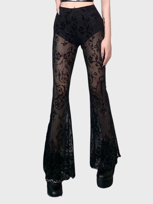 Women Gothic Tulle Floral High Waist Pants - ovniki