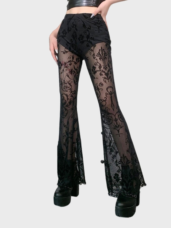 Women Gothic Tulle Floral High Waist Pants - ovniki