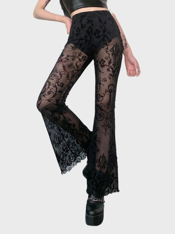 Women Gothic Tulle Floral High Waist Pants - ovniki
