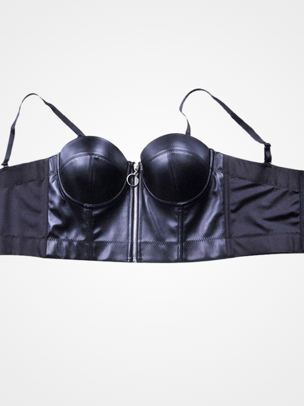 Women Sexy Leather Black Clubwear Crop Top - ovniki