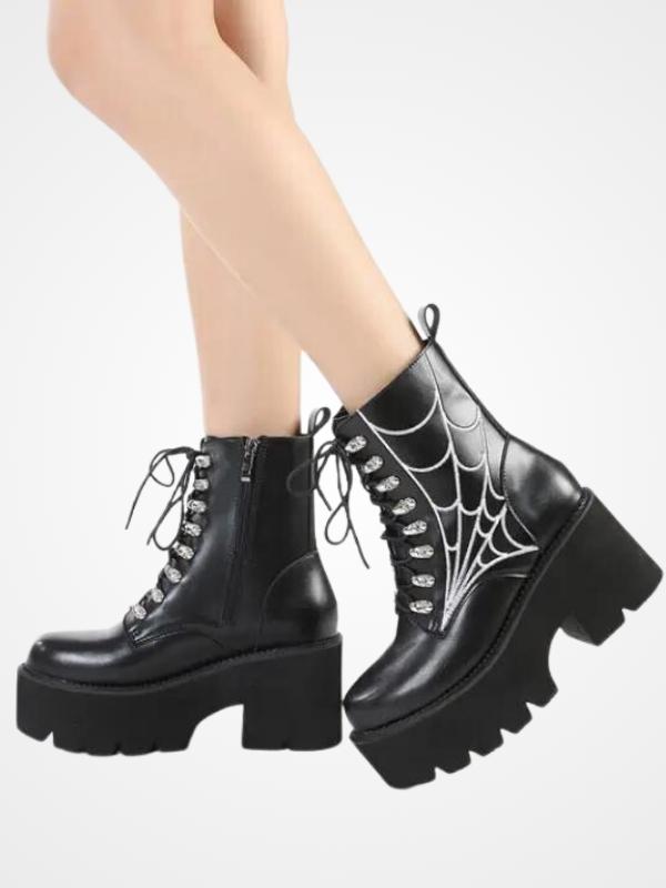 Women's Spider Web Pattern Gothic Ankle Boots