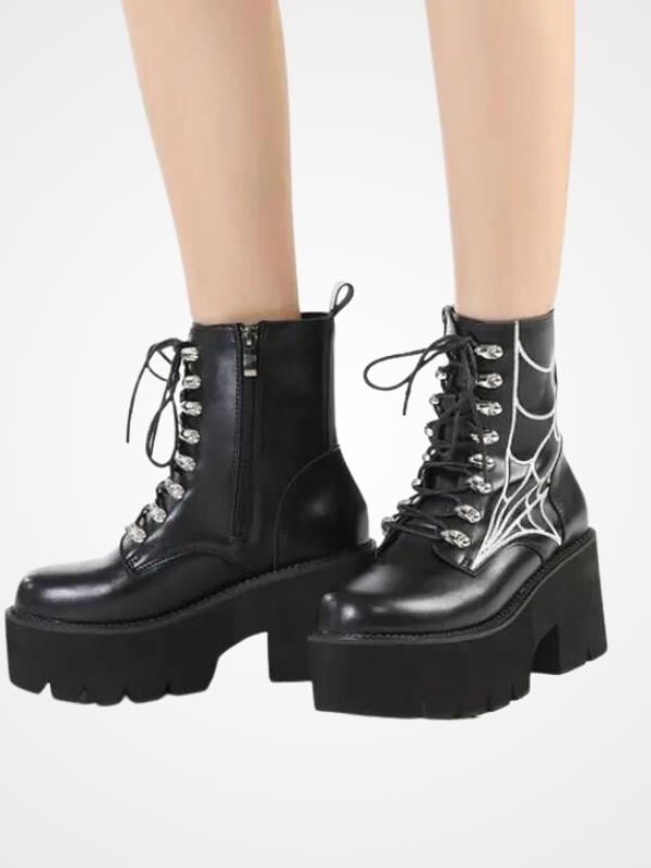 Women's Spider Web Pattern Gothic Ankle Boots
