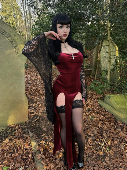 Vampire Bell Sleeve Slit Dress