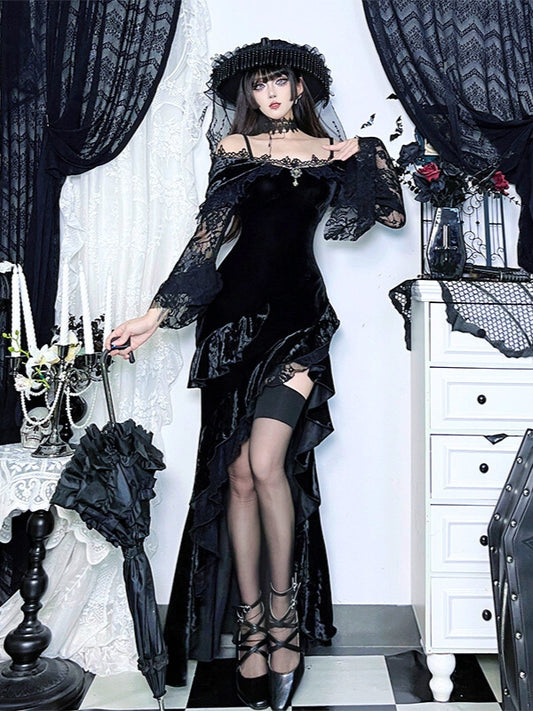 Off-Shoulder Lace Velvet Dress