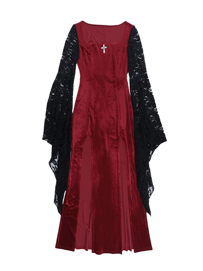 Vampire Bell Sleeve Slit Dress