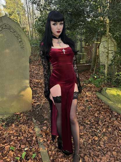 Vampire Bell Sleeve Slit Dress