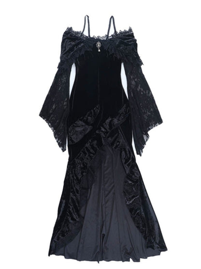 Off-Shoulder Lace Velvet Dress