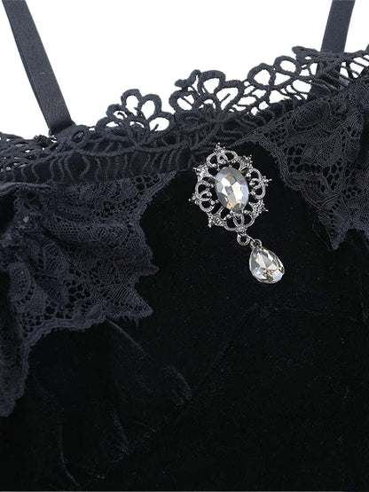 Off-Shoulder Lace Velvet Dress