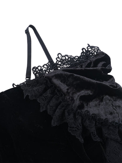 Off-Shoulder Lace Velvet Dress
