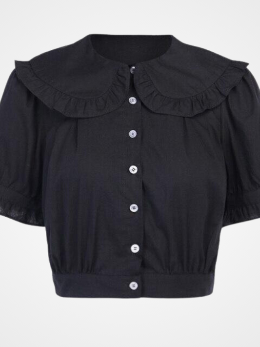 Aesthetic Ruffled Solid Short Sleeve Crop Top - ovniki