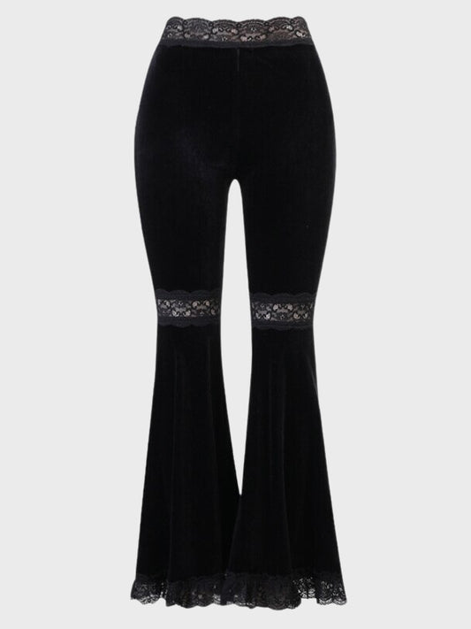 Black Velvet High Waist Slim Fit Flare Pants - ovniki