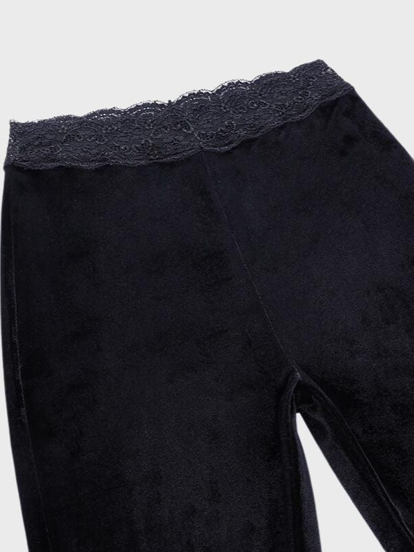 Black Velvet High Waist Slim Fit Flare Pants - ovniki