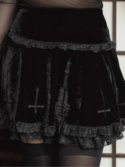 Cross Velvet Lace Skirt