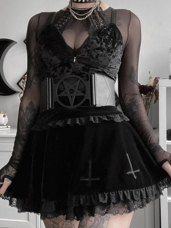 Cross Velvet Lace Skirt