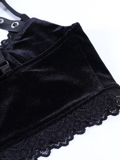 Goth Velvet Lace Choker Spaghetti Strap Tops - ovniki
