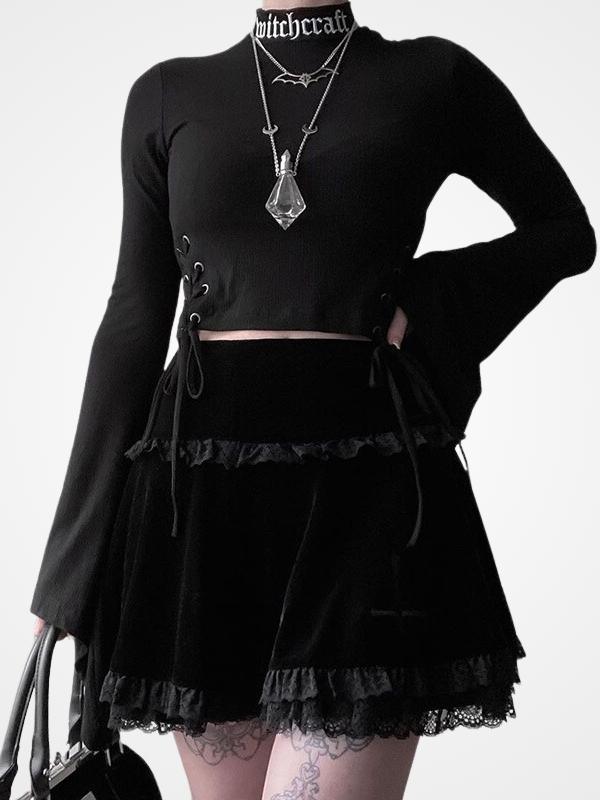 Goth Cross Vintage Black Lace Trim Mini Skirt - ovniki