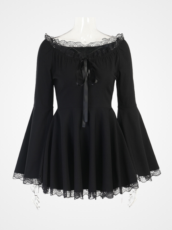 Gothic A-Line Flare Sleeve Sexy Mini Dress_ovniki