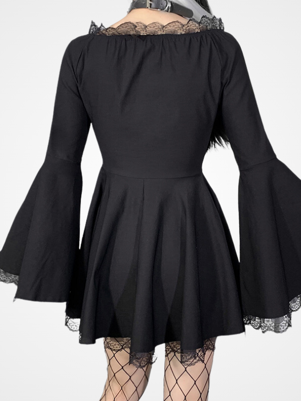 Gothic A-Line Flare Sleeve Sexy Mini Dress_ovniki