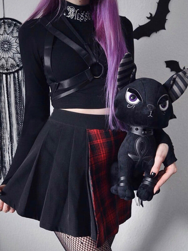Gothic_Black_Bodycon_Long_Sleeve_Crop_Tops - Ovniki