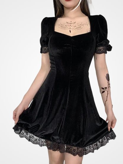 Gothic Black Square Collar Corset Mini Dress_ovniki