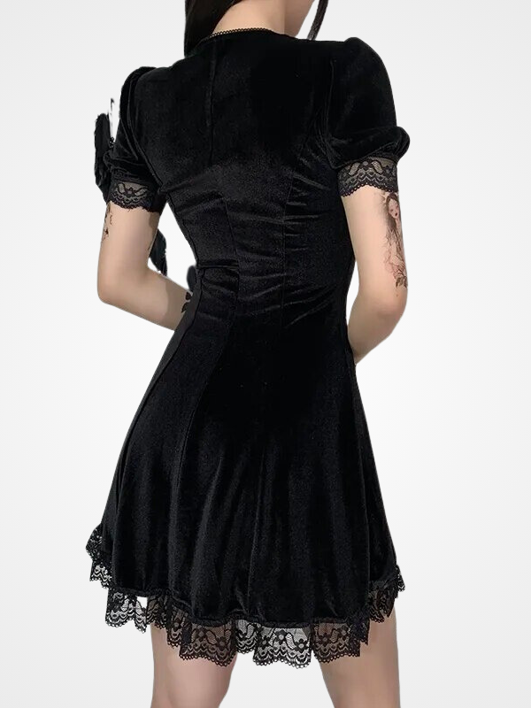 Gothic Black Square Collar Corset Mini Dress_ovniki