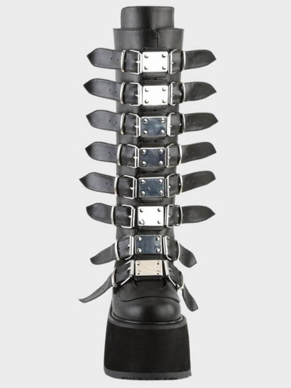 Gothic Punk Black Metal Buckle Knee High Boots