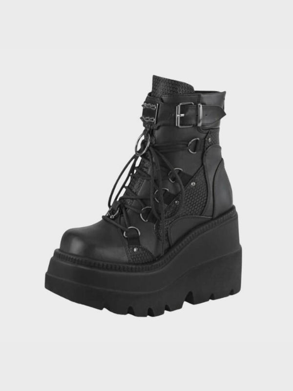 Women's Gothic Black Chunky Platform Ankle Boots - ovniki