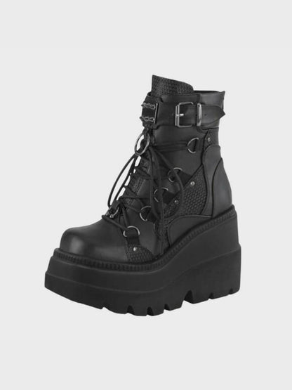 Women's Gothic Black Chunky Platform Ankle Boots - ovniki
