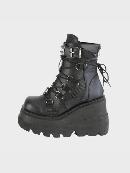 Gothic Black Thick Bottom Motorcycle Ankle Boots - ovniki