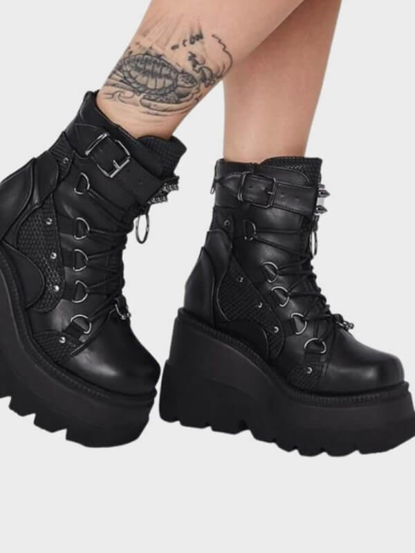 Women's Gothic Black Chunky Platform Ankle Boots - ovniki