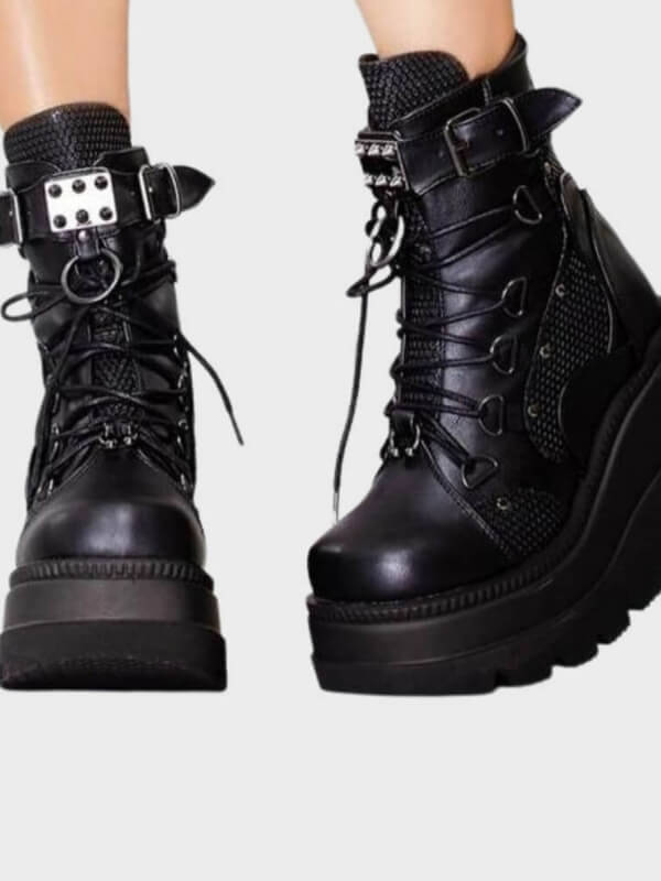Women's Gothic Black Chunky Platform Ankle Boots - ovniki