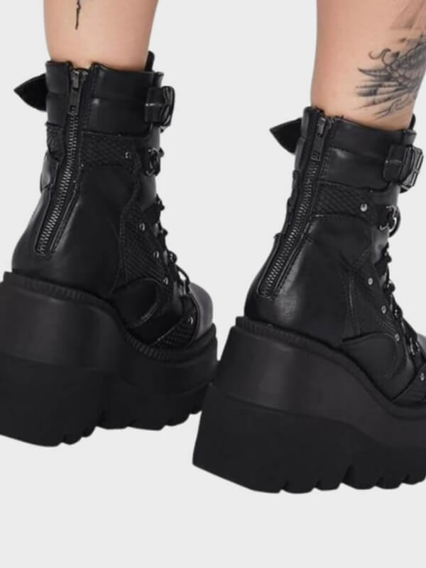 Women's Gothic Black Chunky Platform Ankle Boots - ovniki