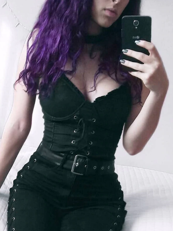 Gothic Bustier Bandage Corset Backless Ruffle Strap Top - ovniki